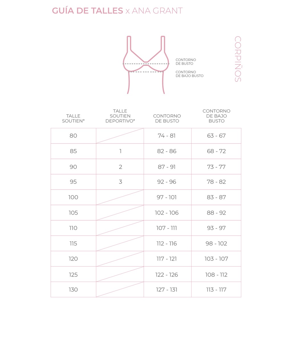 Corpiño Soft Base Tabla de medidas