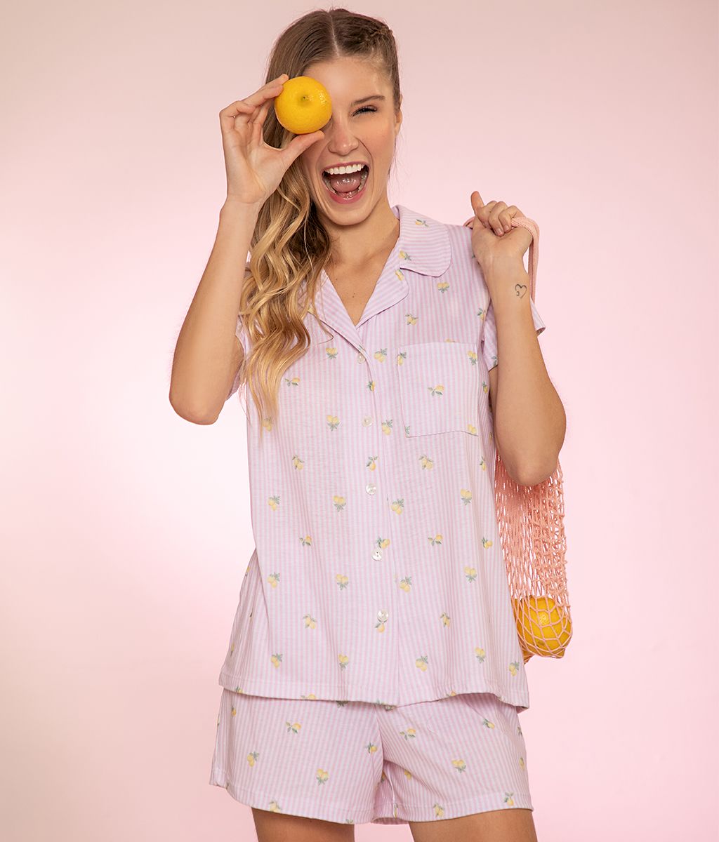 Pijama Botones LIMONES Plus Size SS - Florcitas