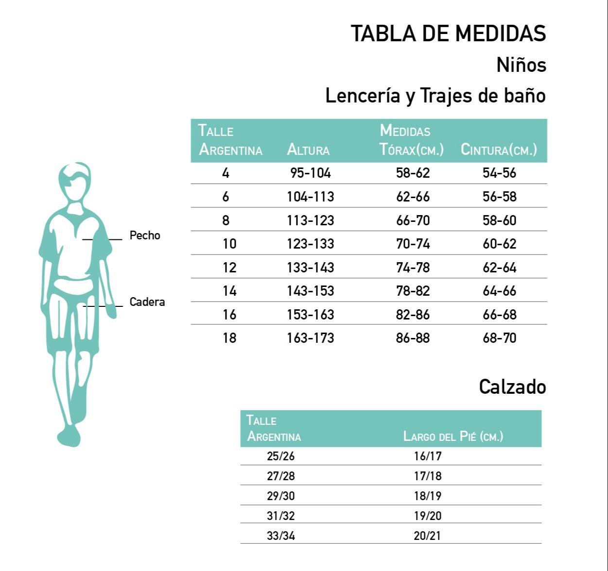 Set infantil BASE piqué FW Tabla de medidas