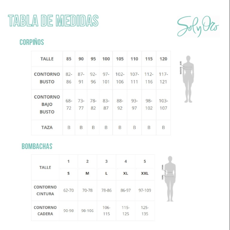 Corpiño con aro y base Tabla de medidas