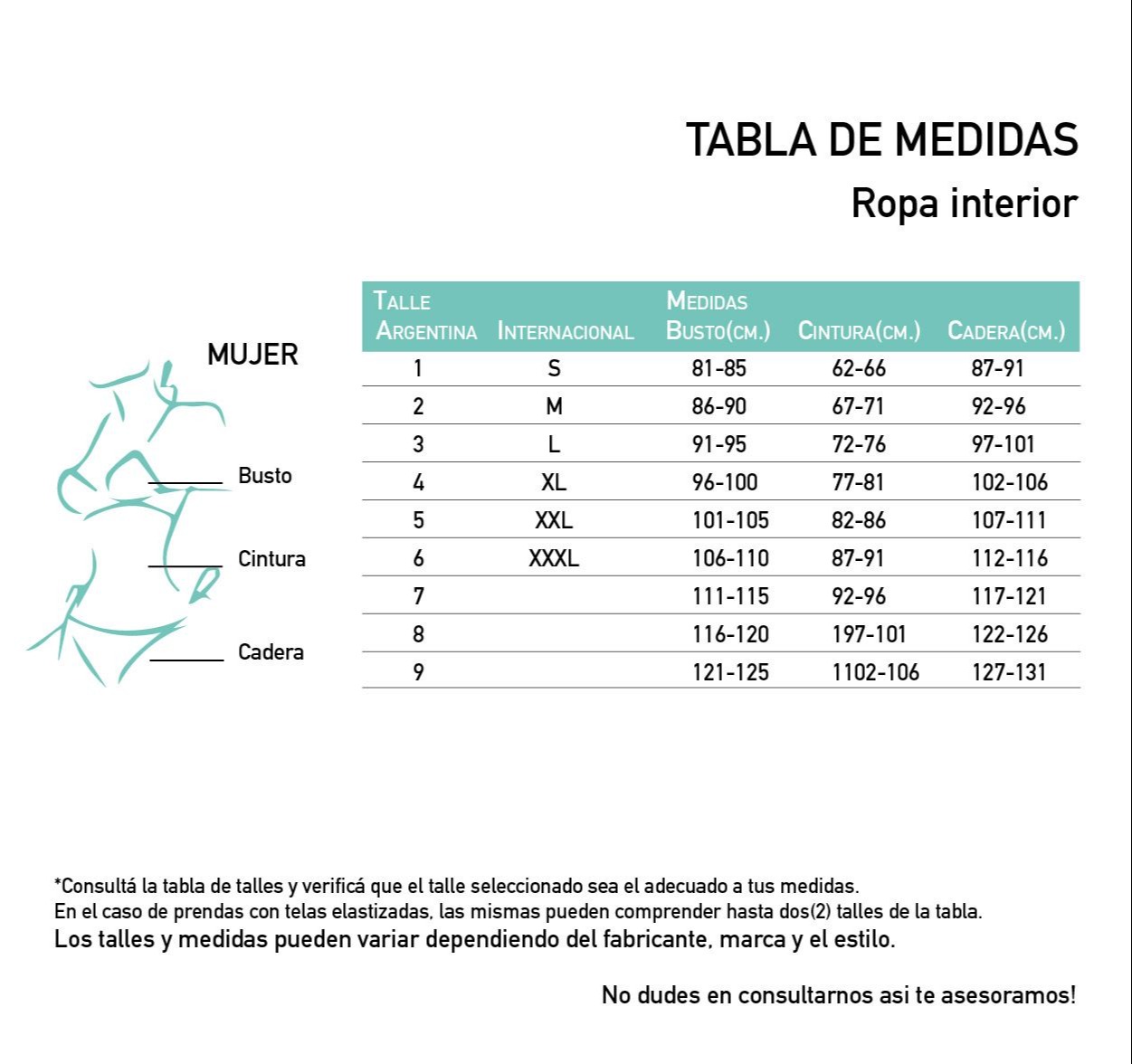 Vedetina Microfibra Pack x3 Tabla de medidas