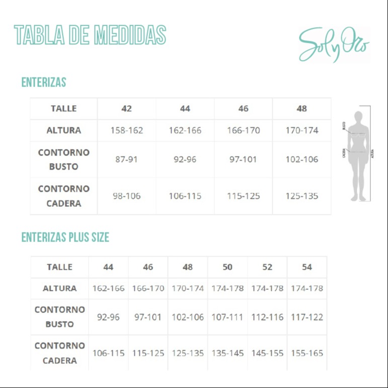 Enteriza MYCONOS Plus Size PV Tabla de medidas