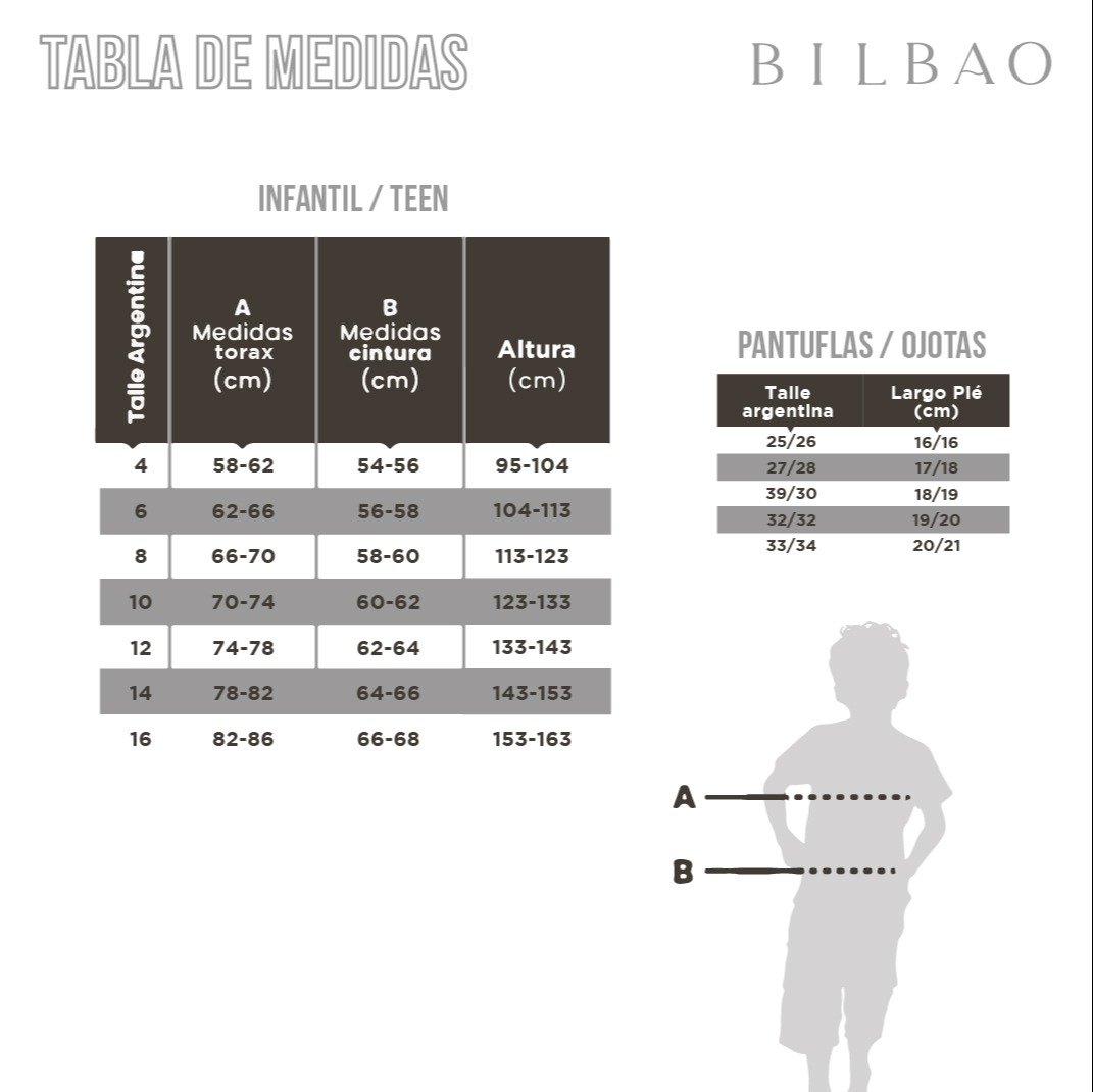 Pijama FÚTBOL Extra SS Tabla de medidas